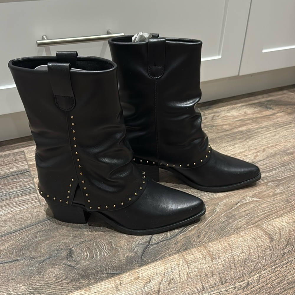 Studded fold over ankle boots